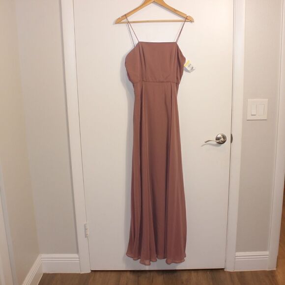 NEW Lovely Elliott Square Neck Chiffon Maxi Dress with Front Slit Women Size 6 - Picture 7 of 12